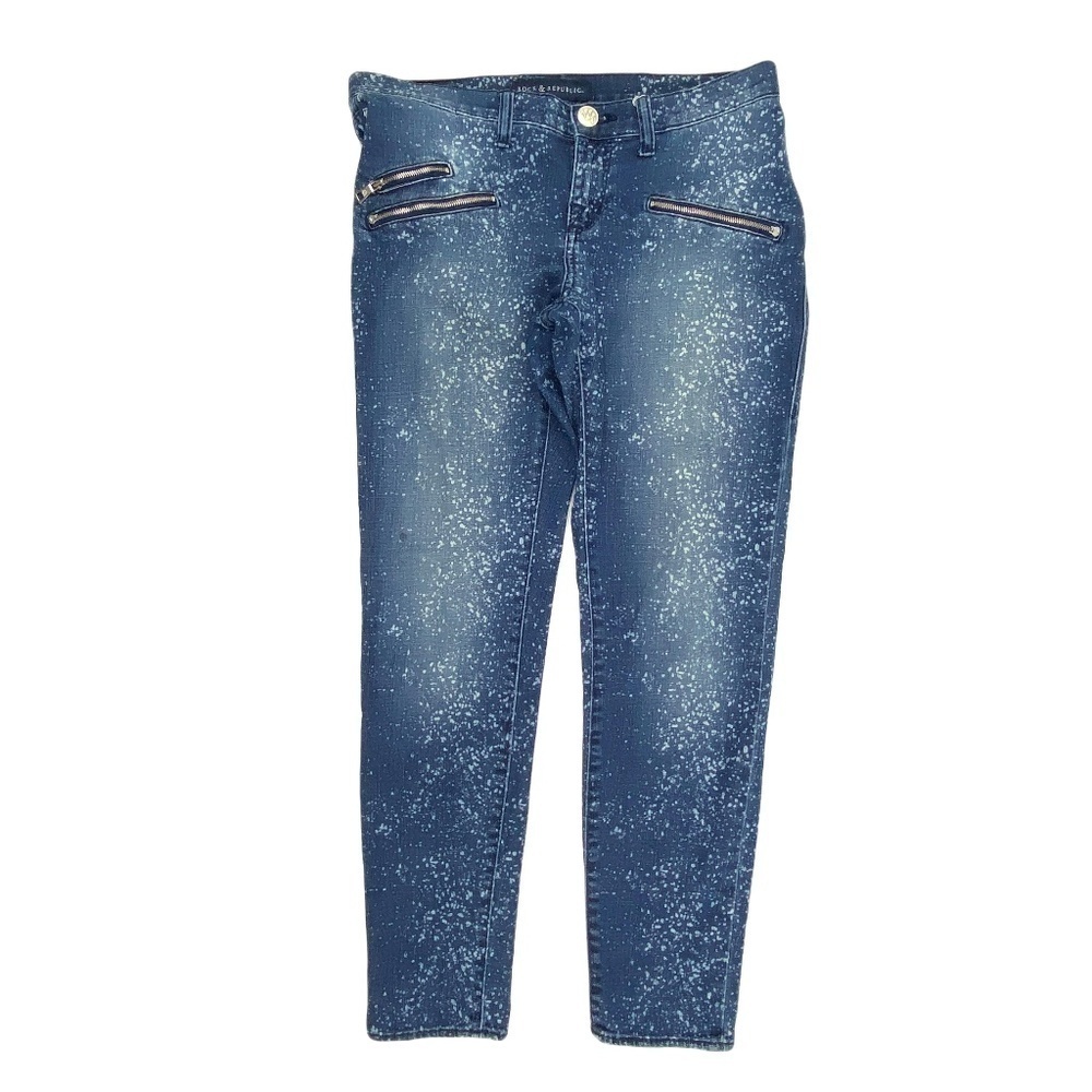 Rock & Republic Banshee Skinny Bleach Splatter Women's size 8 Blue Denim jeans‎